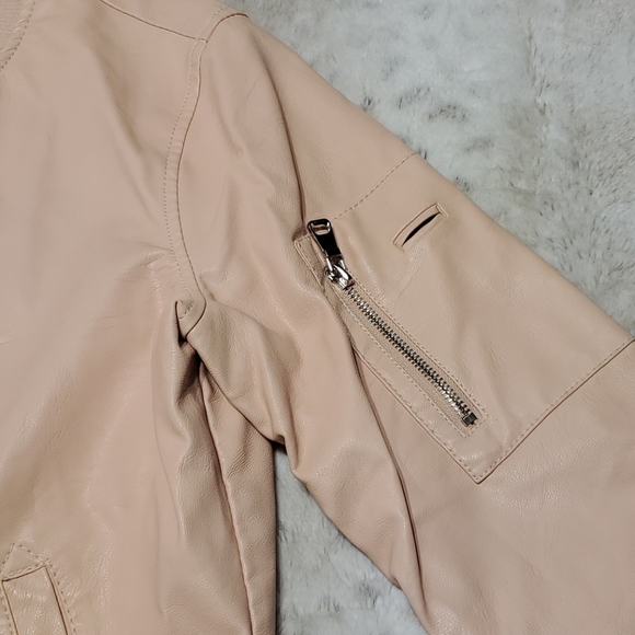Ci Sono Light Pink Faux Leather Zip Bomber Jacket - Picture 5 of 7